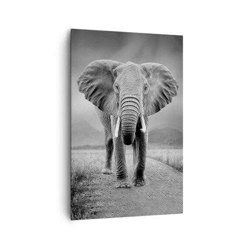 Impression sur toile - Image sur toile - Un puissant éléphant dans la savane aux tons monochromes - 80x120cm - Les hôtes vous saluent - Décoration murale moderne pour le salon et la chambre ARTTOR