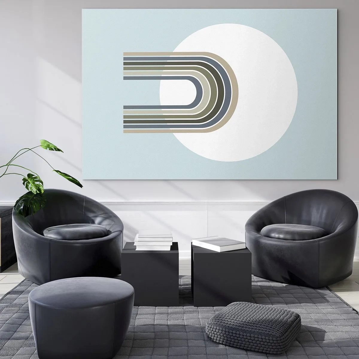 Impression sur verre - Image sur verre - Une composition abstraite avec des arches dans des tons délicats de bleu et de vert. - 100x70cm - Attraction irrésistible - Décoration murale moderne pour le salon et la chambre ARTTOR