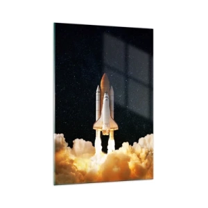 Impression sur verre - Image sur verre - Une fusée spatiale décollant dans le ciel étoilé - 70x100cm - Ad astra! - Décoration murale moderne pour le salon et la chambre ARTTOR