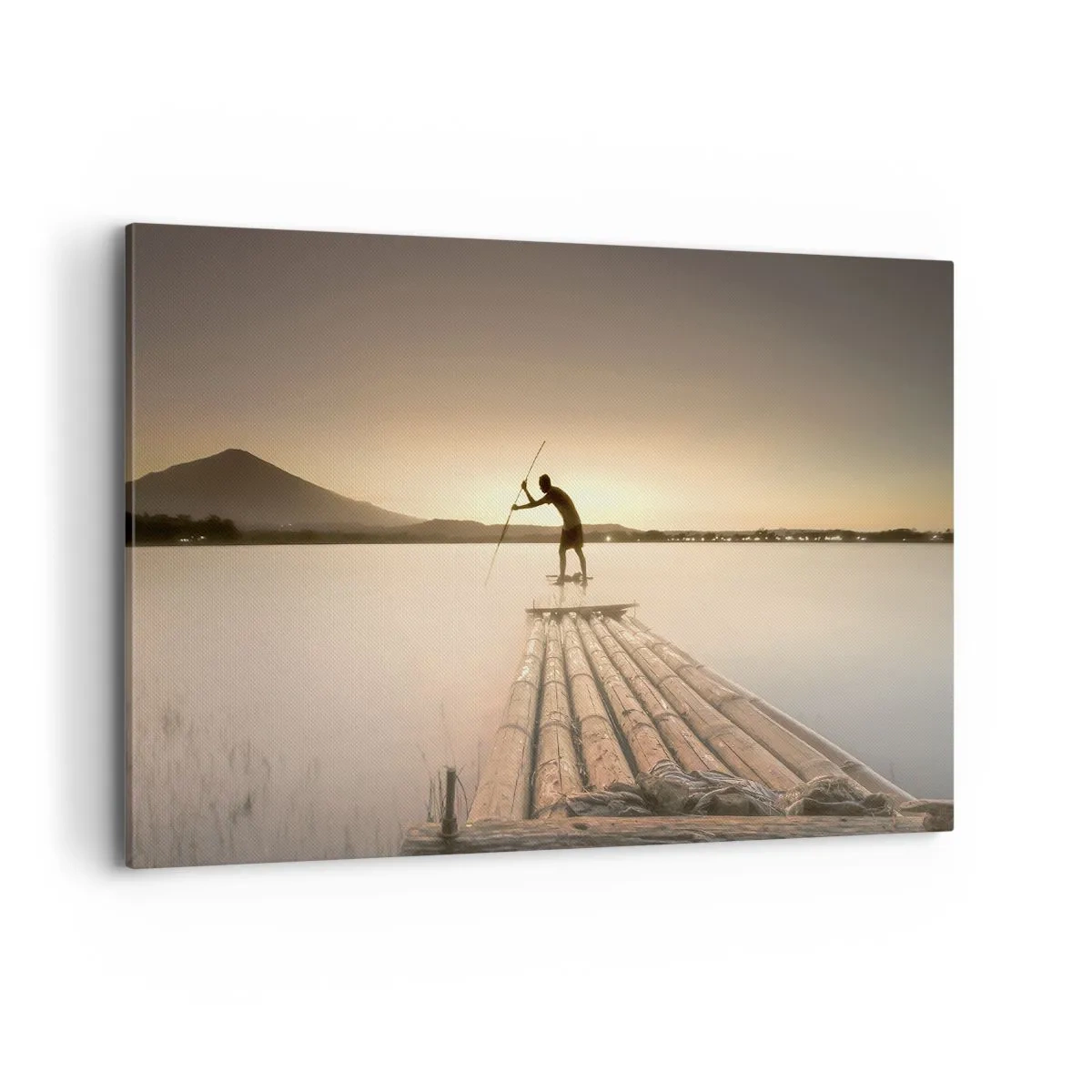 Impression sur toile - Image sur toile - Homme sur un radeau au coucher du soleil - 100x70cm - Avant la fin du jour - Décoration murale moderne pour le salon et la chambre ARTTOR