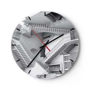 Horloge murale - Pendule murale - Labyrinthe abstrait d'escaliers aux tons monochromes - 30x30cm - Paradoxes spatiaux - Décoration murale moderne pour le salon, la cuisine et la chambre ARTTOR