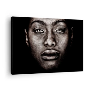 Impression sur toile - Image sur toile - Portrait d'un visage avec une seule larme sur fond noir - 70x50cm - Une larme - Décoration murale moderne pour le salon et la chambre ARTTOR