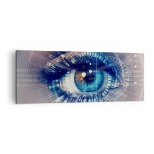 Impression sur toile - Image sur toile - Un œil technologique avec une interface futuriste - 140x50cm - Tu penses que tu me connais - Décoration murale moderne pour le salon et la chambre ARTTOR