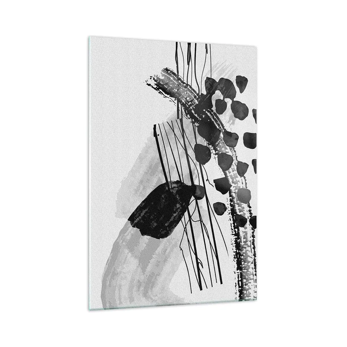 Impression sur verre - Image sur verre - Composition abstraite en noir et blanc avec des formes organiques - 70x100cm - Abstraction organique noir et blanc - Décoration murale moderne pour le salon et la chambre ARTTOR