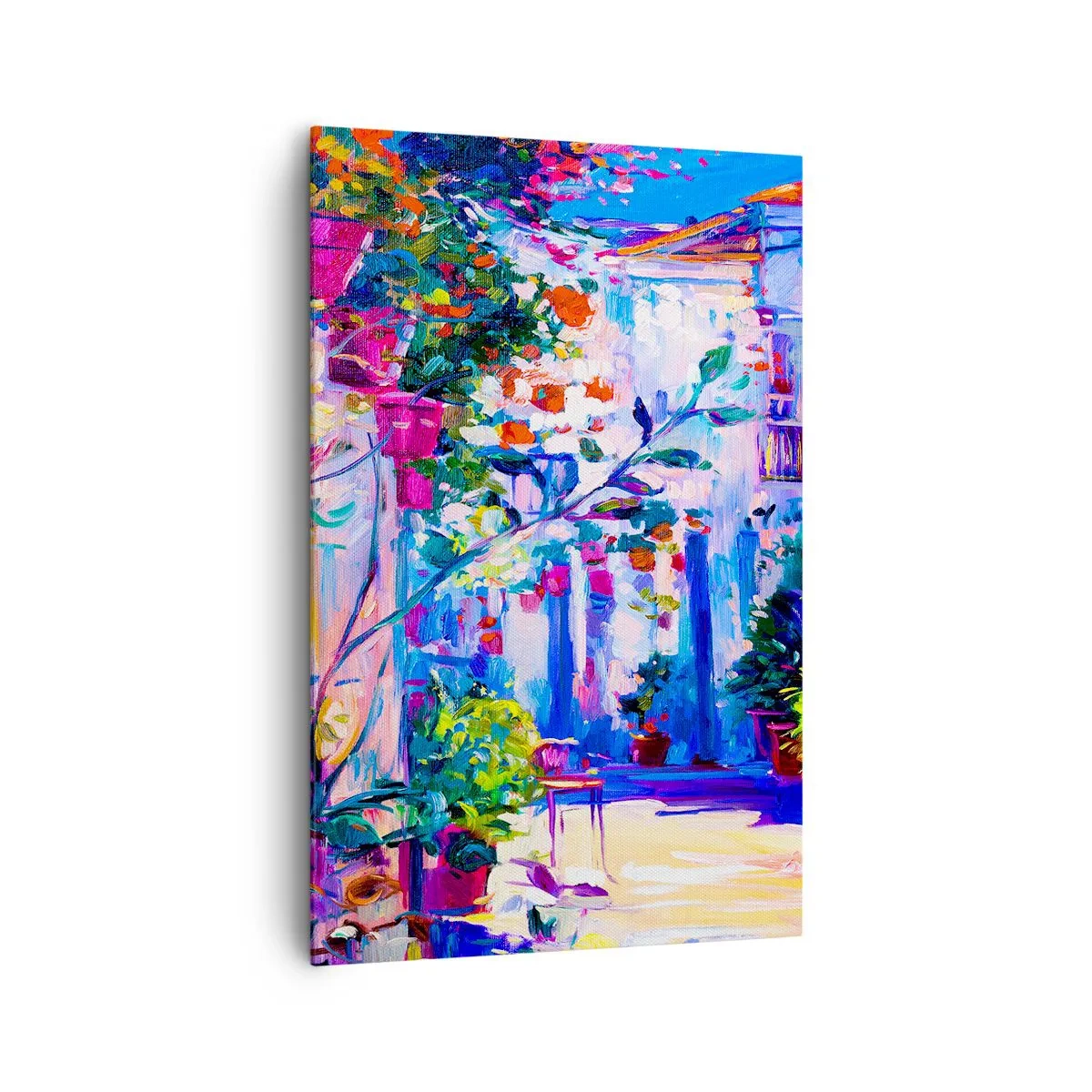 Impression sur toile - Image sur toile - Une rue colorée pleine de fleurs - 80x120cm - Impression - une rue italienne - Décoration murale moderne pour le salon et la chambre ARTTOR