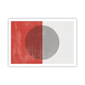 Affiche - Poster - Motif géométrique avec des cercles concentriques sur un fond rouge et blanc - 100x70cm - Dans le mille - Décoration murale moderne pour le salon et la chambre ARTTOR