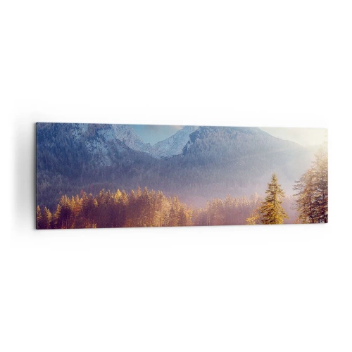 Impression sur toile - Image sur toile - Vue pittoresque de la forêt de montagne et du lac à l'aube - 160x50cm - Dans les montagnes et les vallées - Décoration murale moderne pour le salon et la chambre ARTTOR