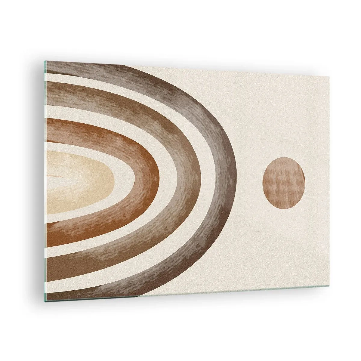 Impression sur verre - Image sur verre - Rayures et cercles abstraits dans des tons de marron - 70x50cm - Dans une galaxie lointaine - Décoration murale moderne pour le salon et la chambre ARTTOR