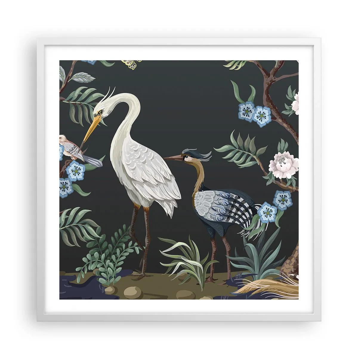 Affiche dans un cadre blanc - Poster - Parade d'oiseaux - 60x60 cm