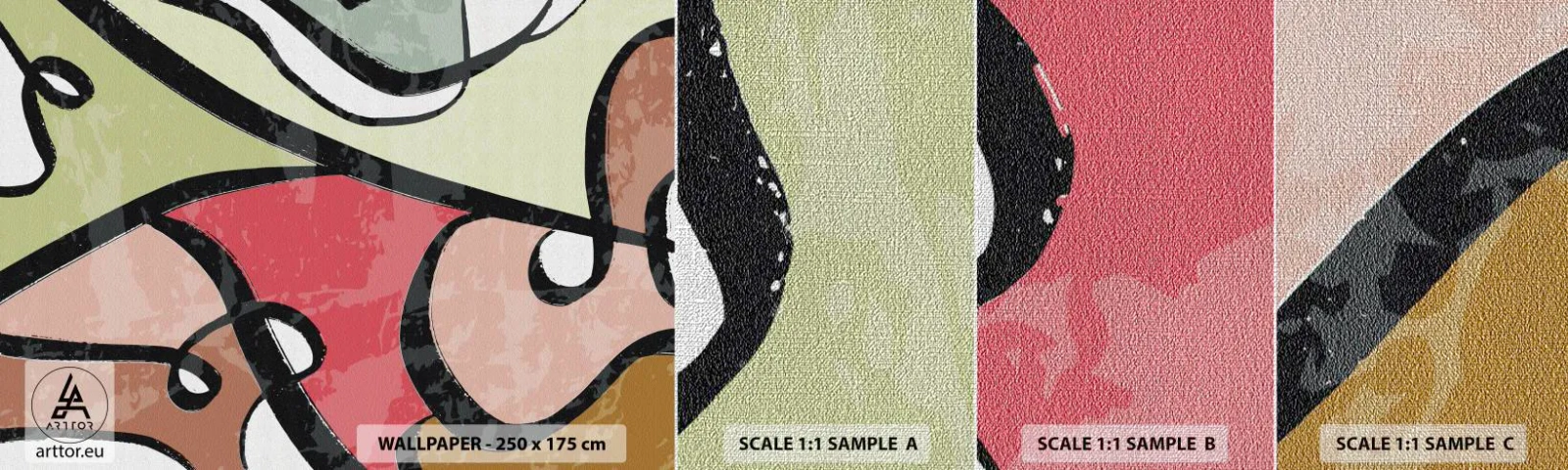 Échantillon de Papier Peint Premium Canvas - Pirouettes parmi les couleurs - Abstraction, Morceau, Moderne - 100x30 cm