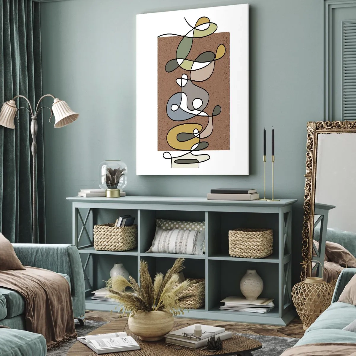 Impression sur toile - Image sur toile - Abstraction colorée avec des taches et des lignes - 50x70cm - Une abstraction qui mérite le sourire - Décoration murale moderne pour le salon et la chambre ARTTOR