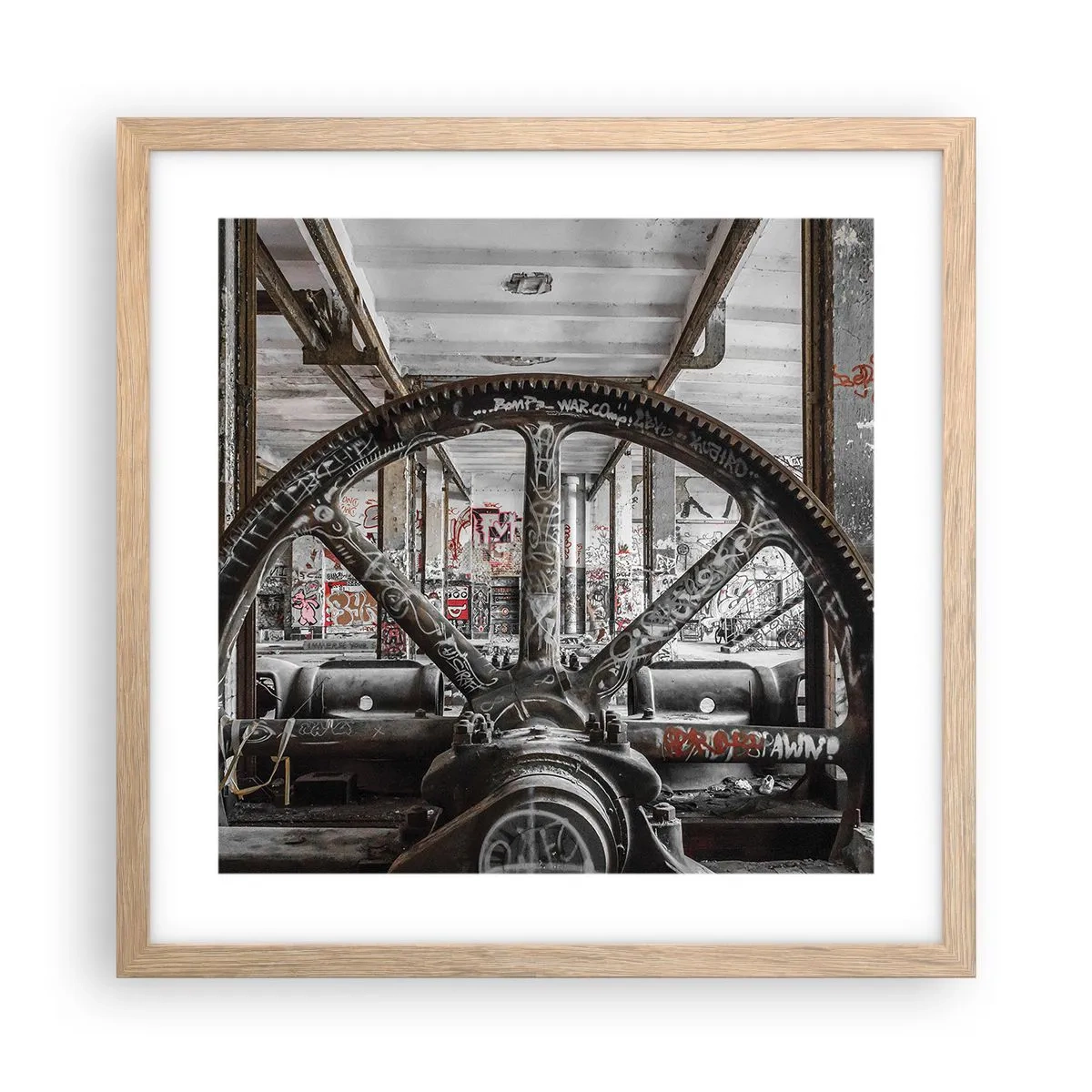 Affiche dans un chêne clair - Poster - Vie secrète d'une usine - 40x40 cm