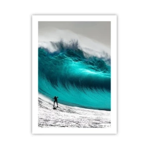Affiche - Poster - Un surfeur devant une énorme vague turquoise. - 50x70cm - Challenge accepté - Décoration murale moderne pour le salon et la chambre ARTTOR