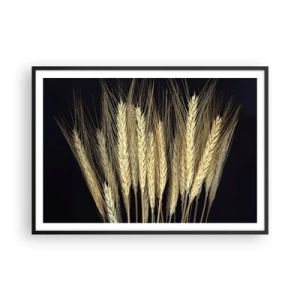 Affiche dans un cadre noir - Poster - Épis de blé sur fond noir dans un style rustique - 100x70cm - Magie rustique - Décoration murale moderne pour le salon et la chambre ARTTOR