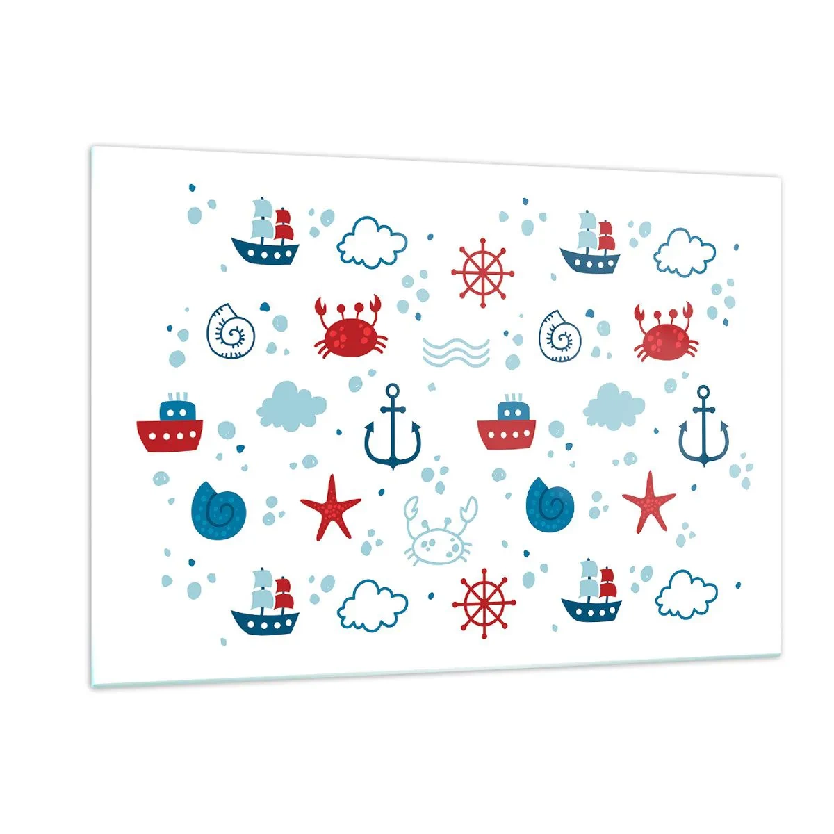 Impression sur verre - Image sur verre - Motifs nautiques avec crabes, ancres et navires - 120x80cm - Conte de fées de la mer - Décoration murale moderne pour le salon et la chambre ARTTOR