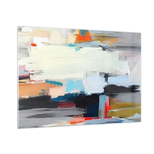 Impression sur verre - Image sur verre - Composition abstraite avec des taches et des traits colorés - 100x70cm - Y a-t-il une méthode ? - Décoration murale moderne pour le salon et la chambre ARTTOR