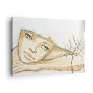 Impression sur toile - Image sur toile - Portrait artistique d'une femme aux couleurs pastel - 70x50cm - L'arbre de la poésie naît du silence - Décoration murale moderne pour le salon et la chambre ARTTOR