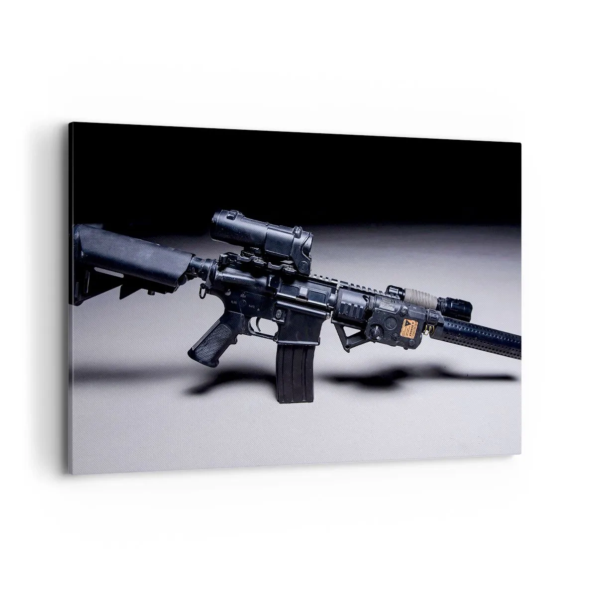 Impression sur toile - Image sur toile - Un fusil moderne en noir sur fond sombre - 100x70cm - Chevalier ténébreux - Décoration murale moderne pour le salon et la chambre ARTTOR