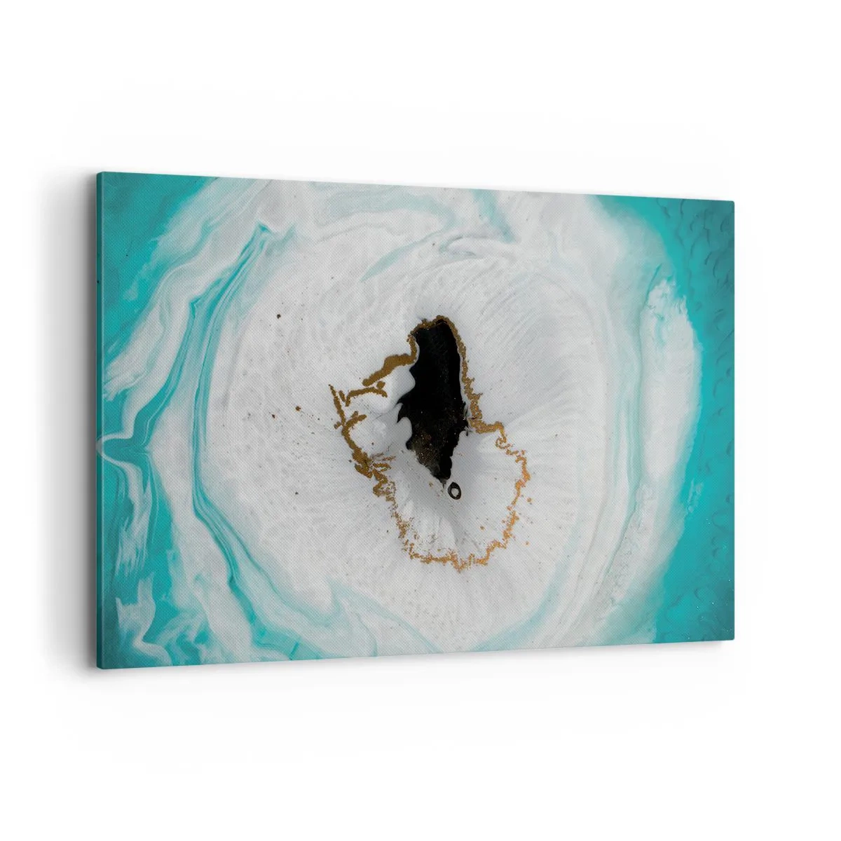 Impression sur toile - Image sur toile - Motif de géode abstrait dans des tons de turquoise, blanc et or - 120x80cm - Pénétrer à l'intérieur - Décoration murale moderne pour le salon et la chambre ARTTOR