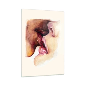 Impression sur verre - Image sur verre - Aquarelle artistique représentant un baiser de deux visages sur fond clair - 50x70cm - Comme le jour et la nuit, la terre et le ciel - Décoration murale moderne pour le salon et la chambre ARTTOR
