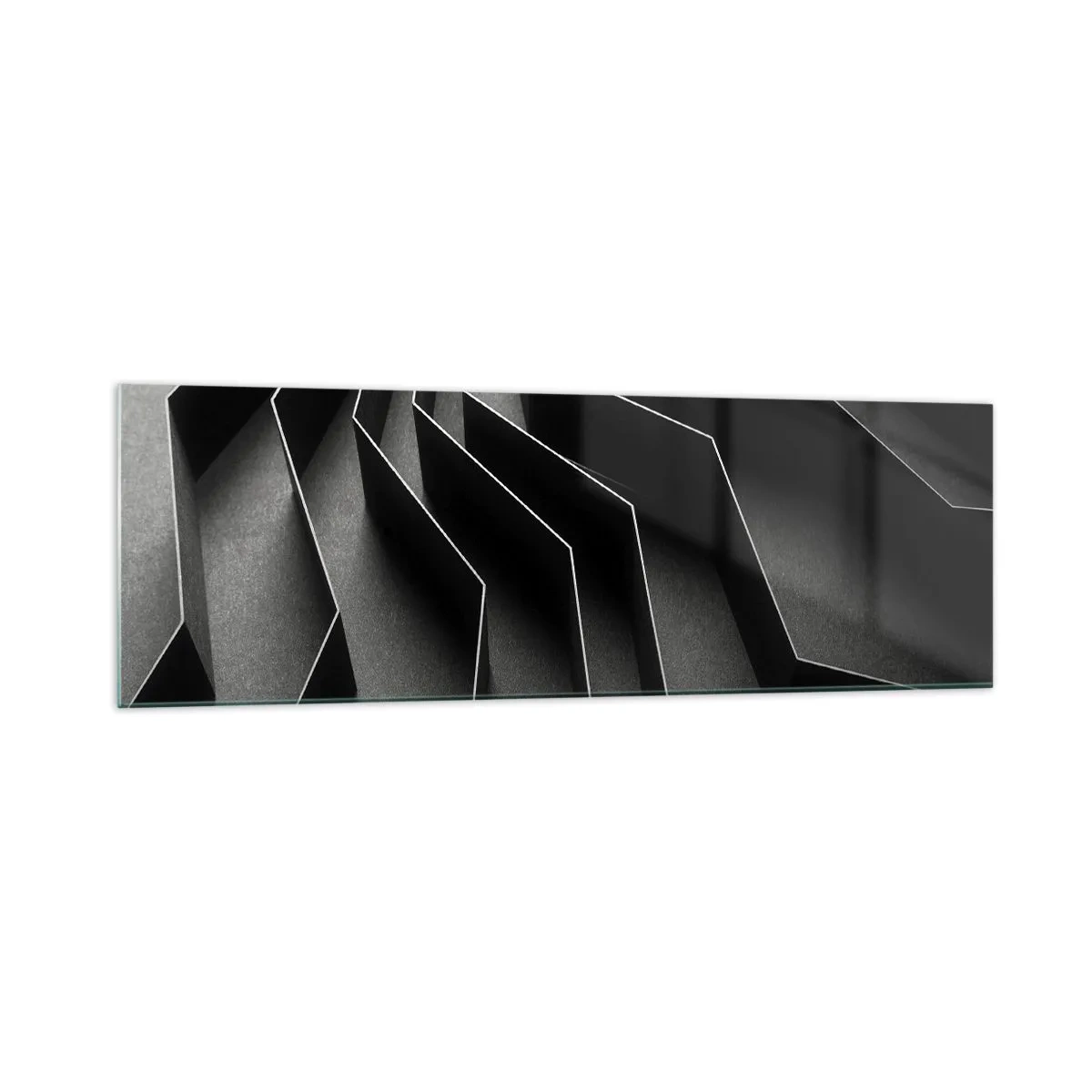Impression sur verre - Image sur verre - Abstraction en noir et blanc avec des structures géométriques - 160x50cm - Ordre spatial - Décoration murale moderne pour le salon et la chambre ARTTOR
