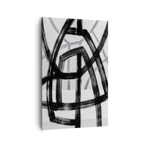 Impression sur toile - Image sur toile - Lignes abstraites noires et blanches se croisant sur un fond clair - 80x120cm - Profondeur du bâtiment - Décoration murale moderne pour le salon et la chambre ARTTOR