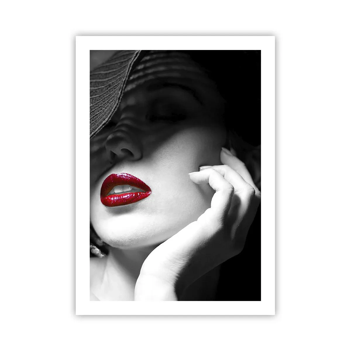 Affiche - Poster - Portrait d'une femme au chapeau et aux lèvres rouges - 50x70cm - Étude écarlate - Décoration murale moderne pour le salon et la chambre ARTTOR