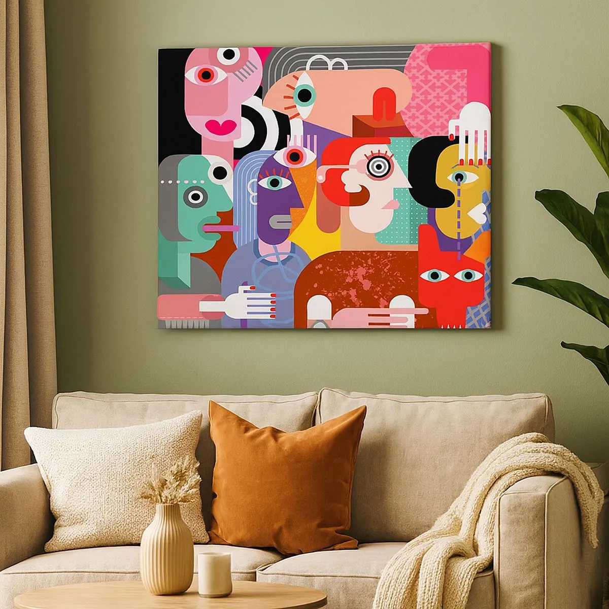 Impression sur toile - Image sur toile - Abstraction colorée avec des visages géométriques - 70x50cm - Nous par M. Picasso - Décoration murale moderne pour le salon et la chambre ARTTOR