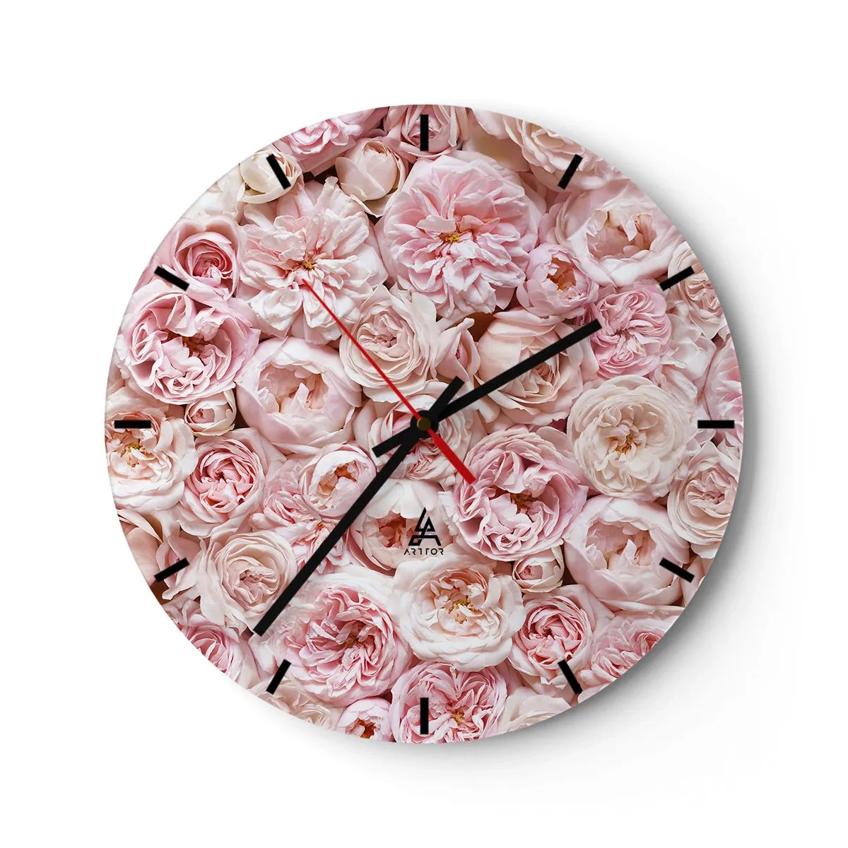Horloge murale - Pendule murale - Un bouquet dense de roses rose clair en pleine floraison - 30x30cm - Un lit de roses - Décoration murale moderne pour le salon, la cuisine et la chambre ARTTOR