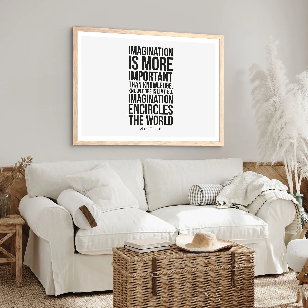 Affiche dans un chêne clair - Poster - Einstein sur le pouvoir de l'imagination - 91x61 cm