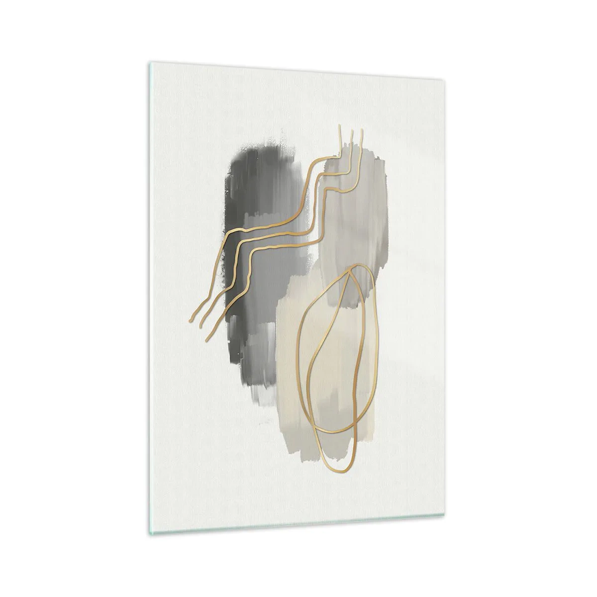 Impression sur verre - Image sur verre - Abstraction avec des taches grises et des lignes dorées sur un fond clair - 50x70cm - Durée et mouvement - Décoration murale moderne pour le salon et la chambre ARTTOR