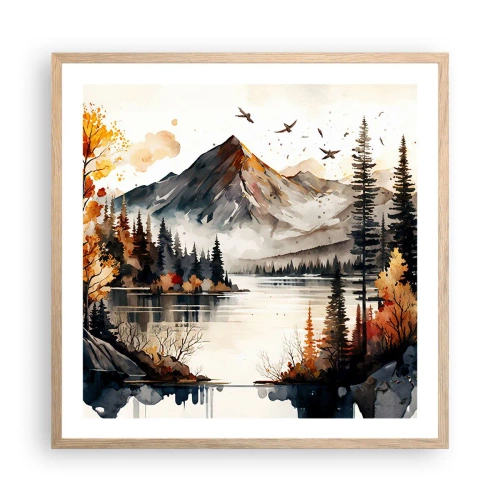 Affiche dans un chêne clair - Poster - Automne doré dans les montagnes - 60x60 cm