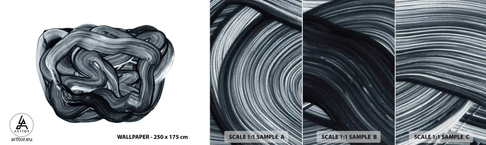 Échantillon de Papier Peint Premium Canvas - Ce n'est pas si simple - Abstraction, Graphique, Noir et blanc - 100x30 cm