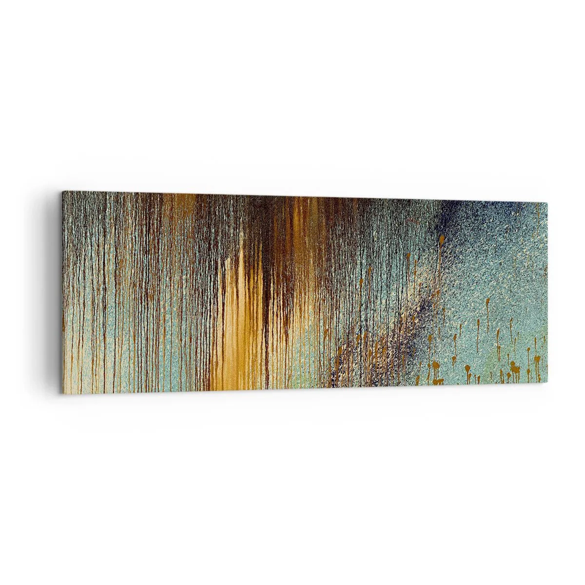 Impression sur toile - Image sur toile - Une composition abstraite de couleurs dans des tons d'or, de marron et de bleu. - 140x50cm - Une composition de couleirs non fortuite - Décoration murale moderne pour le salon et la chambre ARTTOR