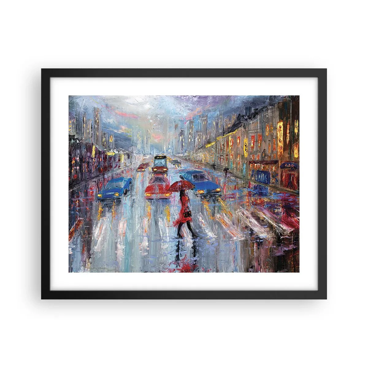 Affiche dans un cadre noir - Poster - Après-midi pluvieux en ville - 50x40 cm