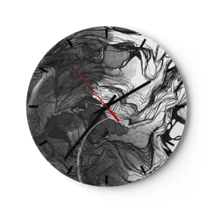 Horloge murale - Pendule murale - Abstraction en noir et blanc avec des lignes fluides et de la texture - 30x30cm - Emmêlé dans les rêves - Décoration murale moderne pour le salon, la cuisine et la chambre ARTTOR