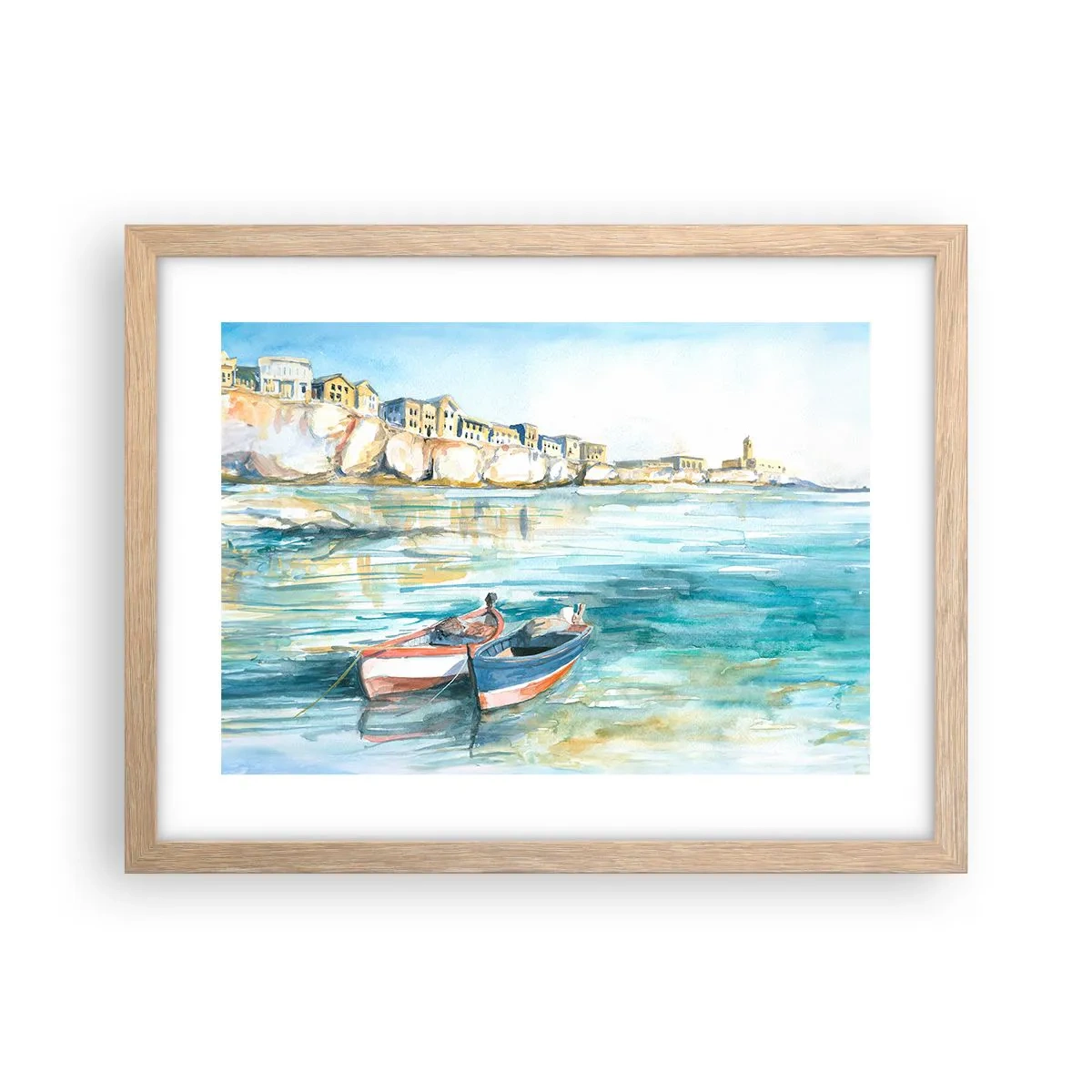 Affiche dans un chêne clair - Poster - Paysage dans l'azur - 40x30 cm