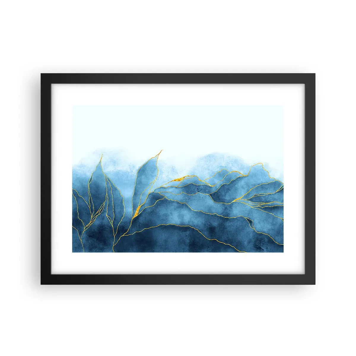 Affiche dans un cadre noir - Poster - Bleu doré - 40x30 cm