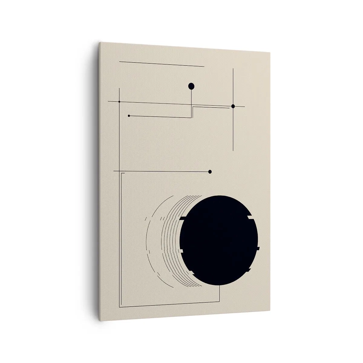 Impression sur toile - Image sur toile - Lignes géométriques noires et un cercle sur fond beige - 70x100cm - Une composition flexible et dynamique - Décoration murale moderne pour le salon et la chambre ARTTOR