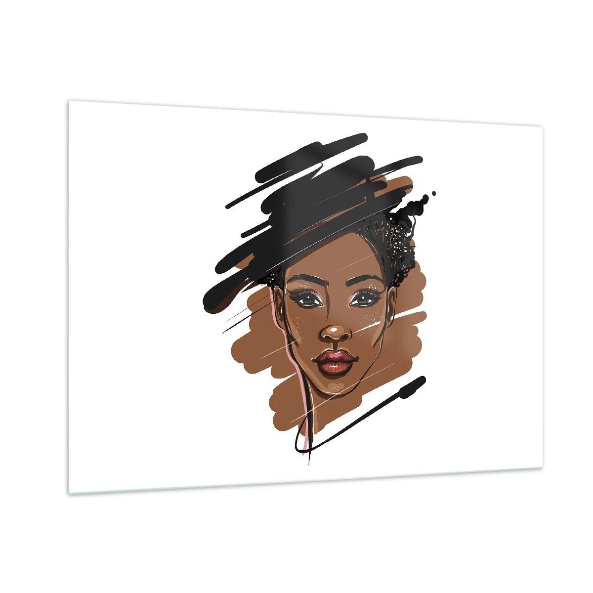 Impression sur verre - Image sur verre - Portrait d'une femme noire dans un style de croquis de mode - 100x70cm - Doux comme le chocolat - Décoration murale moderne pour le salon et la chambre ARTTOR