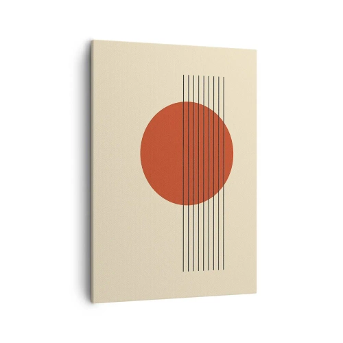 Impression sur toile - Image sur toile - Cercle rouge abstrait avec des lignes sur fond beige. - 50x70cm - Aux alentours et plus loin - Décoration murale moderne pour le salon et la chambre ARTTOR