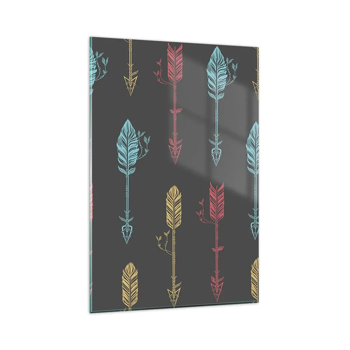 Impression sur verre - Image sur verre - Motif de flèche stylisée aux couleurs pastel sur fond sombre - 80x120cm - Dans l'ordonnance - Décoration murale moderne pour le salon et la chambre ARTTOR