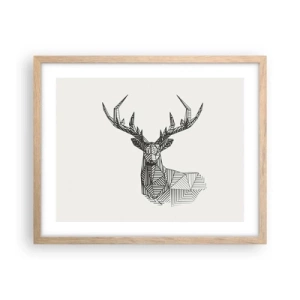 Affiche dans un chêne clair - Poster - Cerf dans un style cubique - 50x40 cm