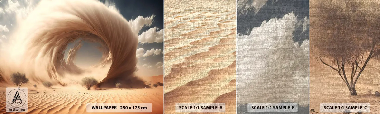 Échantillon de Papier Peint Premium Canvas - Portail ouvert - Sable, Désert, Une tempête de sable - 100x30 cm