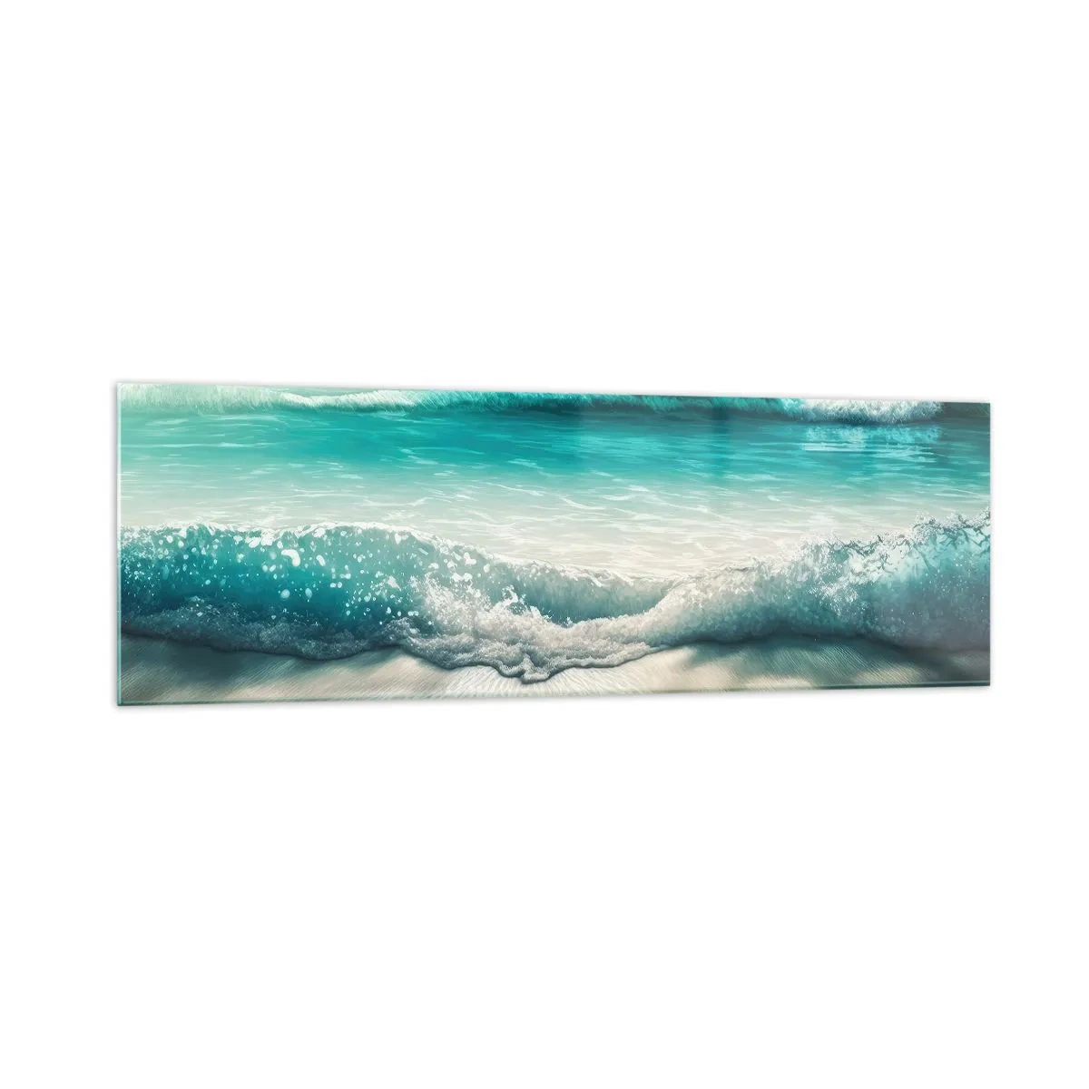Impression sur verre - Image sur verre - Vagues de l'océan sur une plage de sable clair - 160x50cm - La paix de l'océan - Décoration murale moderne pour le salon et la chambre ARTTOR
