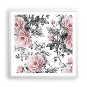 Affiche dans un cadre blanc - Poster - Se perdre dans les fleurs des roses - 60x60 cm