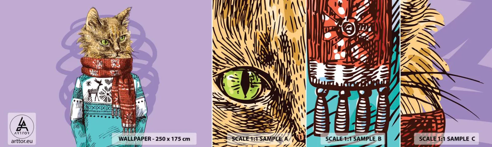 Échantillon de Papier Peint Autocollant Deluxe Sticker - Le chat, pas uniquement dans les chaussures - Abstraction, Chat, Pull en laine - 100x30 cm