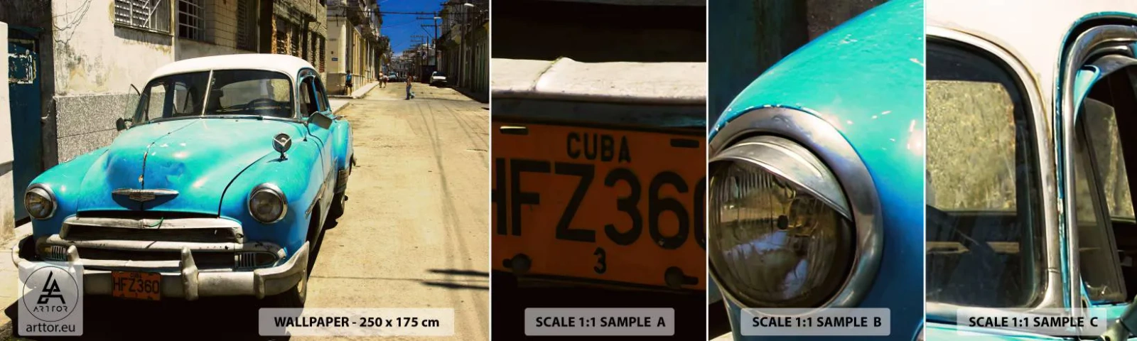 Échantillon De Papier Peint Standard Eco - Et vive Cuba ! - Automobile, Voiture, Cuba - 100x30 cm