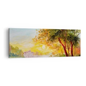 Impression sur toile - Image sur toile - Un paysage pittoresque avec une rivière et des arbres au coucher du soleil - 140x50cm - Et in Arcadia ego - Décoration murale moderne pour le salon et la chambre ARTTOR