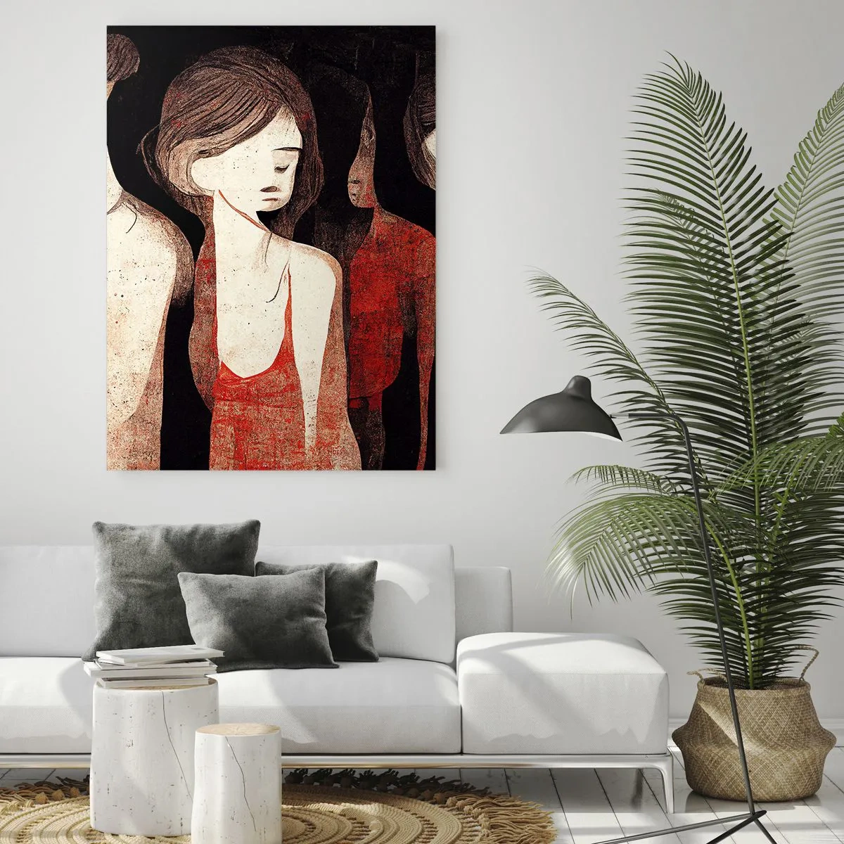 Impression sur verre - Image sur verre - Figures artistiques dans une composition abstraite - 70x100cm - Madones des ténèbres - Décoration murale moderne pour le salon et la chambre ARTTOR